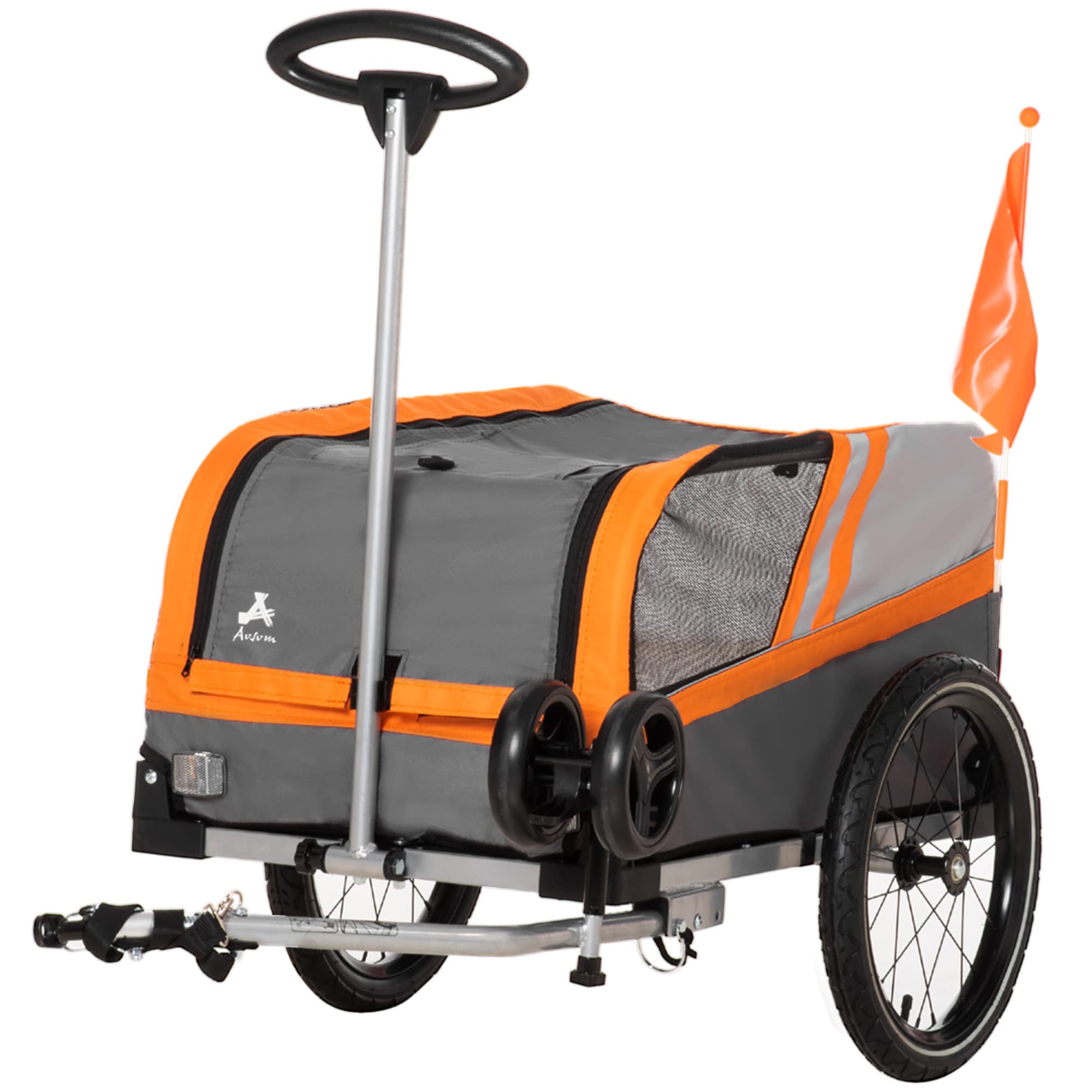 Aosom 2-in-1 Dog Bike Trailer & Pet Stroller - Universal Coupler, Safety Leash, Easy Fold Design - Perfect for Cycling Adventures & Outdoor Walks with Small Pets