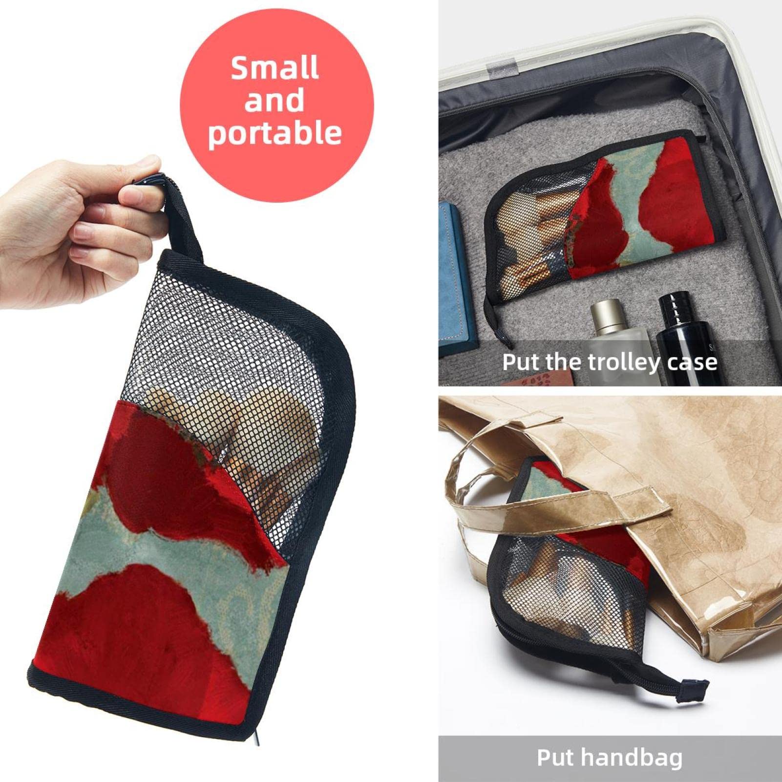 12-Piece Makeup Brush Organizer Bag with Red Spring Poppy Flower Design - Portable Makeup Brush Holder Case for Travel & Home Storage