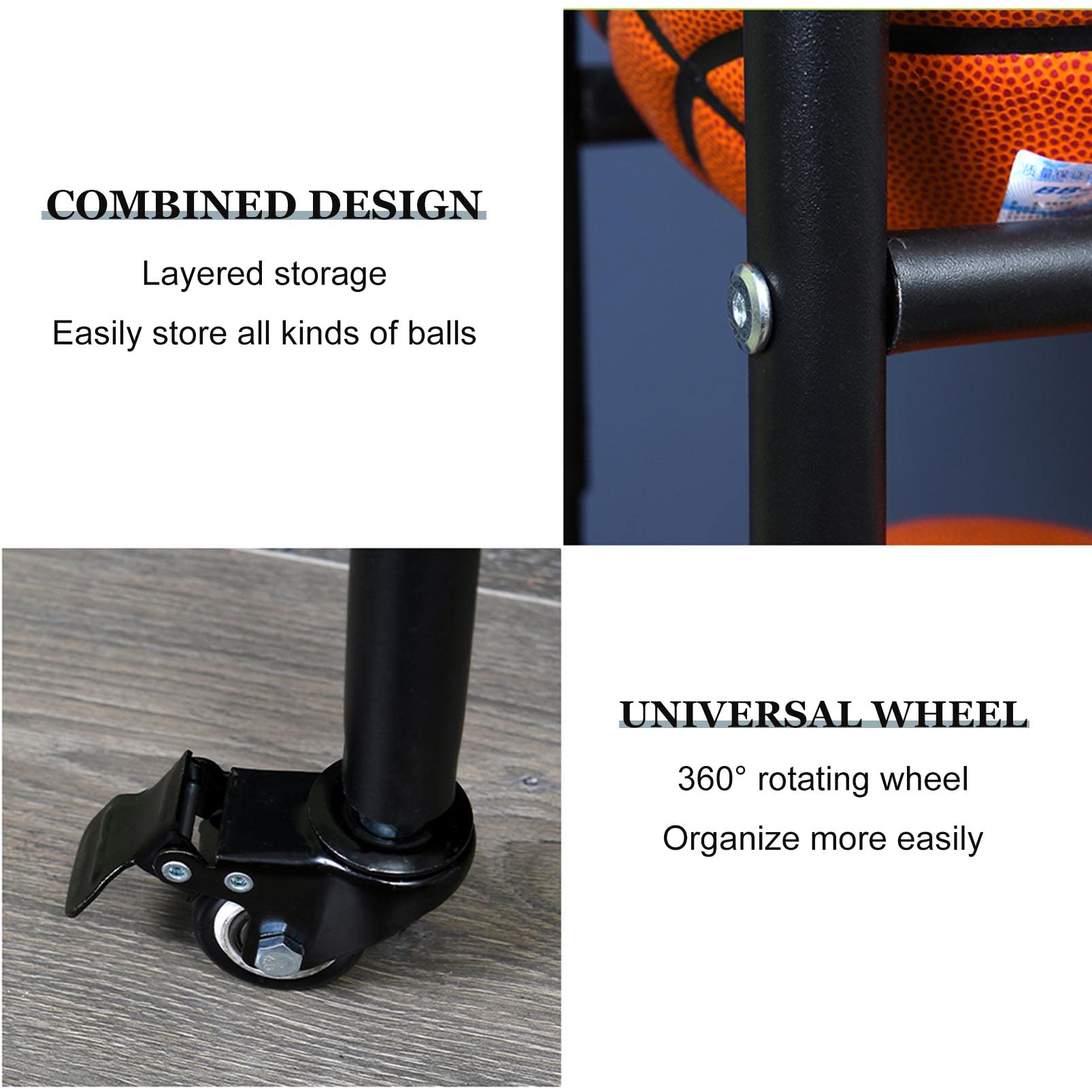 Basketball Storage Rack & Rolling Sports Ball Holder Cart - Organizer for Basketball, Football, Volleyball | Home Gym Equipment Shelf & Garage Storage Solution for Sports Gear