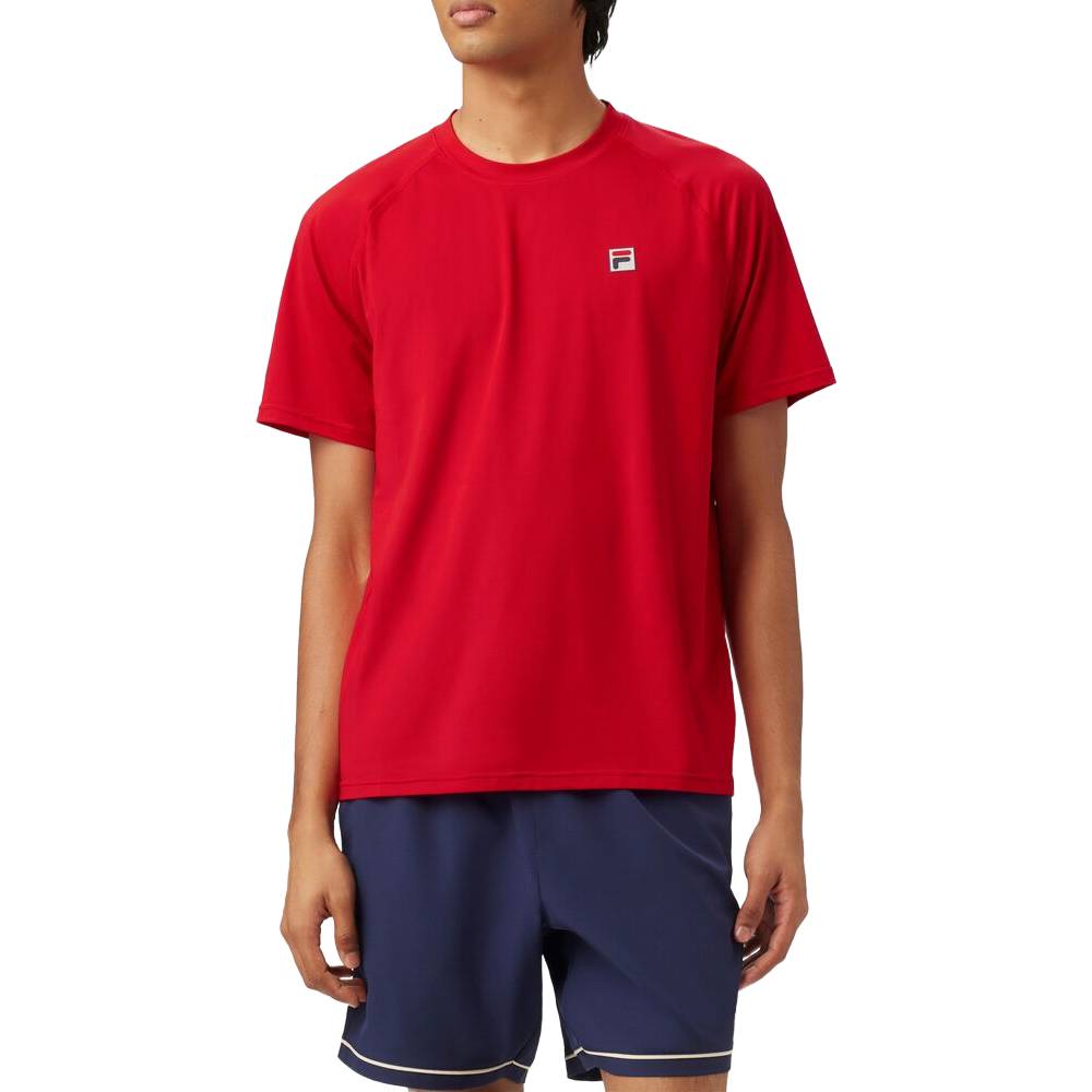 Fila Men's Short Sleeve Crewneck T-Shirt - Comfortable Cotton Casual Tee for Workout & Everyday Wear (Fila Red) - Perfect for Gym, Running, and Street Style Fashion