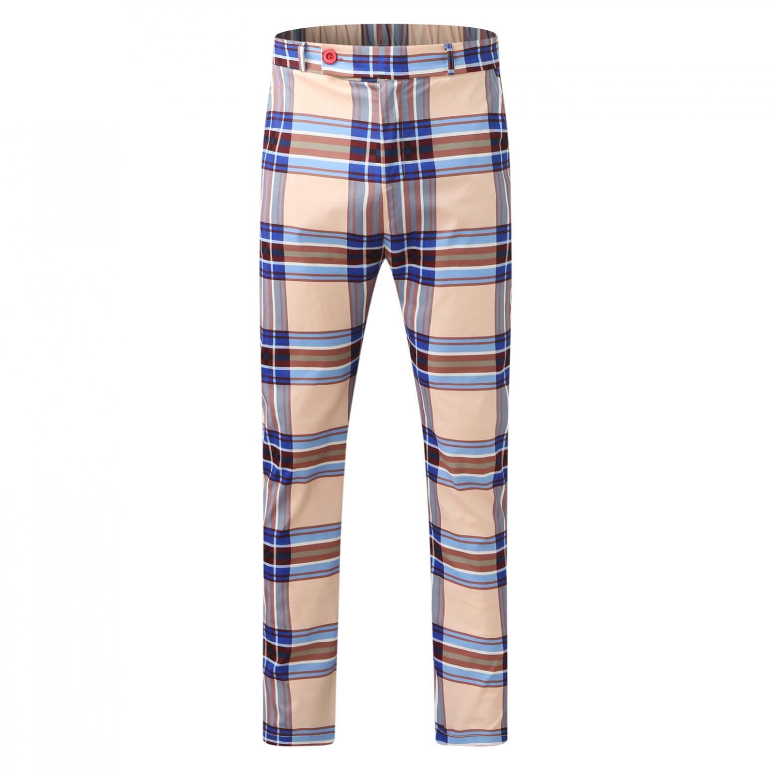 Changeshopping Men's Winter Plaid Skinny Pants - Stretch Elastic Waist with Zipper, Slim Fit Casual Trousers for Office, Business & Winter Outfits
