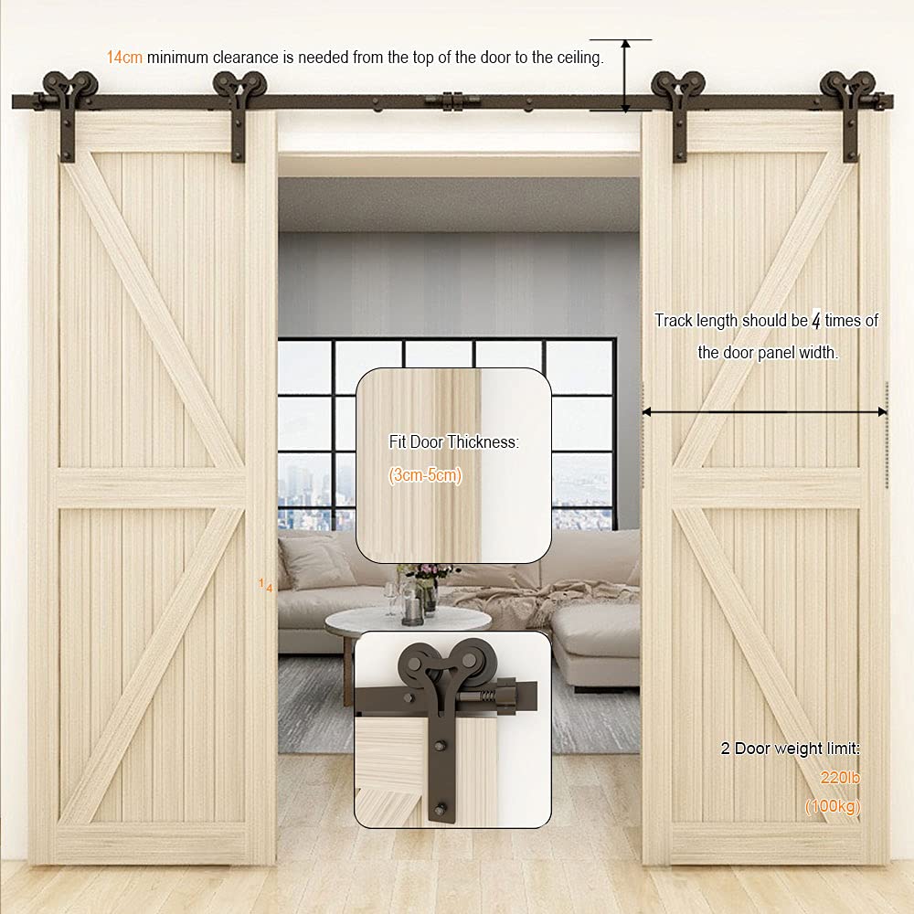 10FT Heavy Duty Sliding Barn Door Hardware Kit for Double Wood Doors - Smooth & Quiet Y-Style Hanger - Perfect for Farmhouse, Loft & Rustic Home Décor