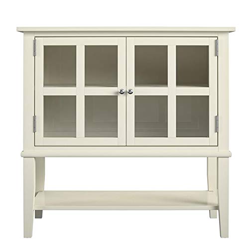 Pemberly Row Mid-Century 2-Door Storage Cabinet in Soft White - Vintage Style Cabinet for Living Room, Bedroom & Office Organization