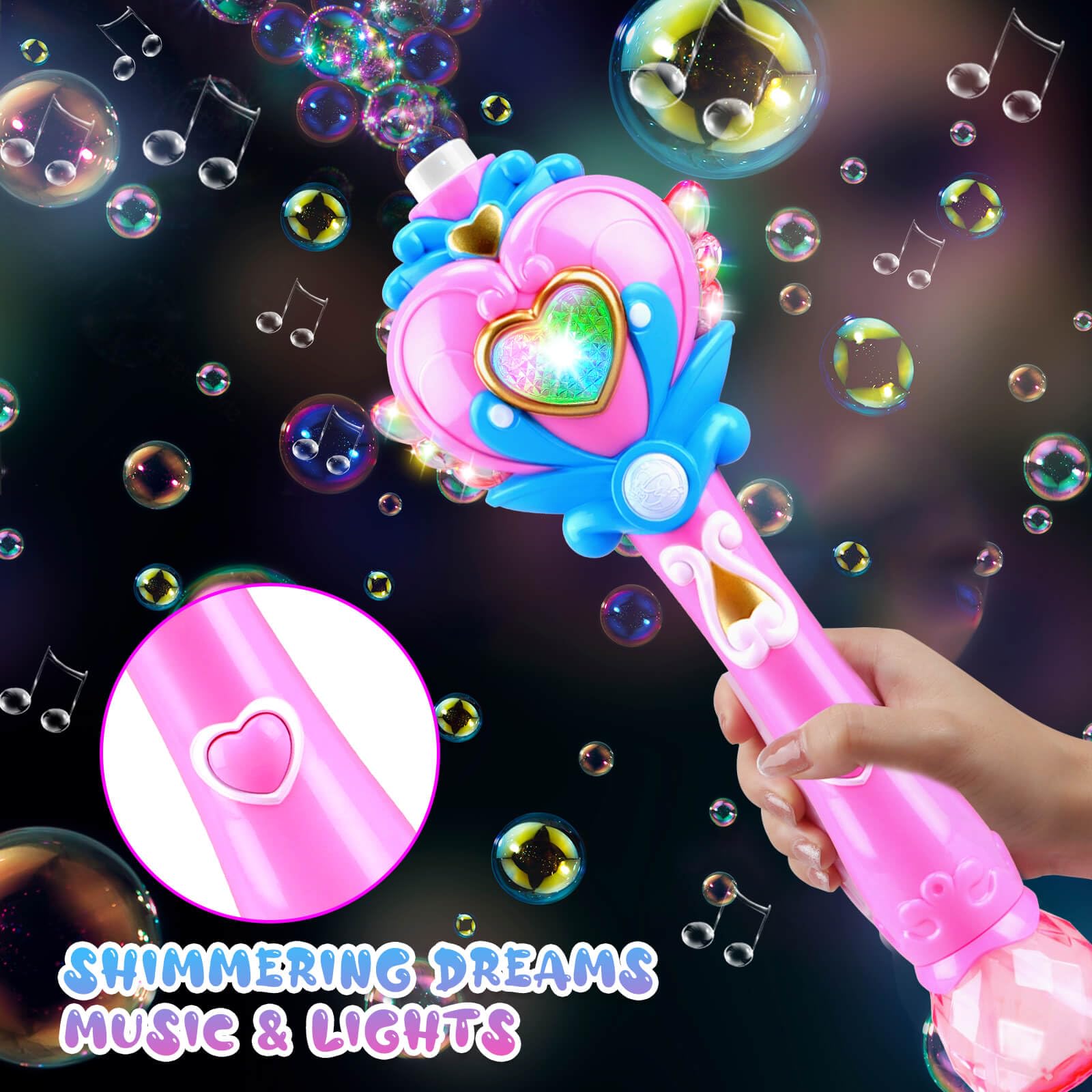Princess Bubble Wand Toy for Girls Ages 3-8 | Light Up Bubble Machine with Solution | Birthday Gift for Toddlers & Kids | Outdoor Play, Party Favors & Backyard Fun