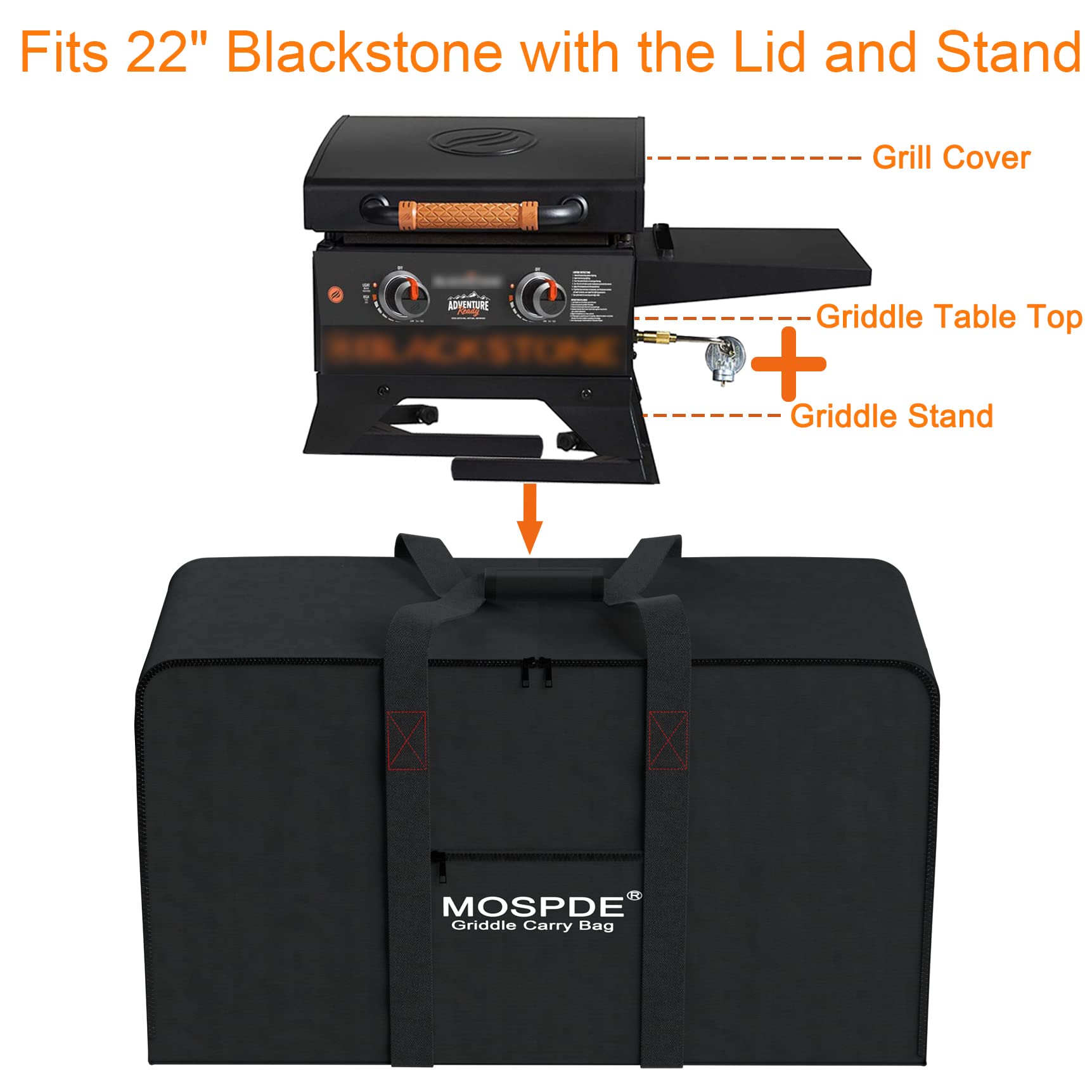 **Blackstone 22 Inch Griddle Carry Bag - Heavy Duty 600D Water-Resistant Cover for Table Top Griddle with Lid & Stand - Perfect for Camping, Tailgating, and Outdoor Cooking**