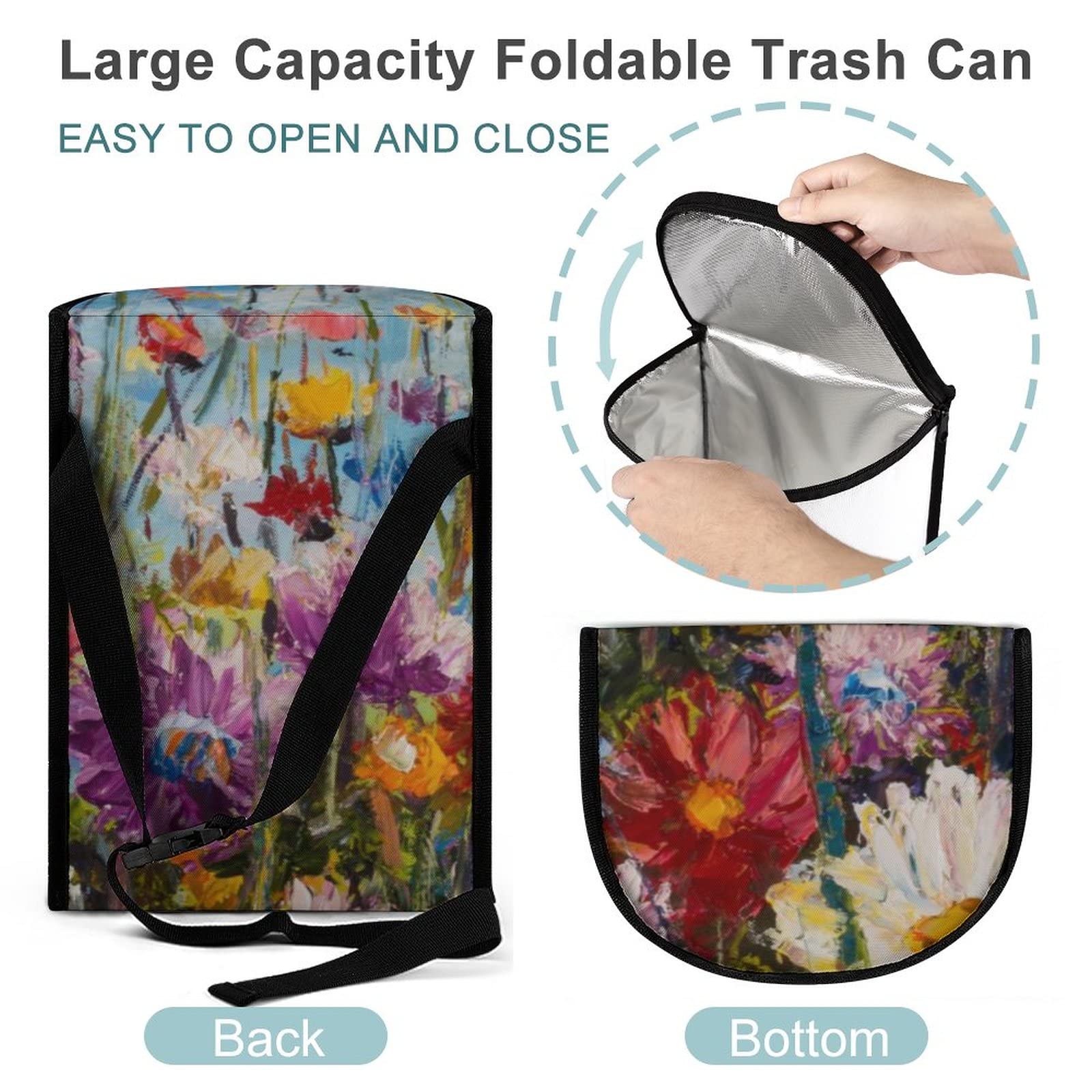 Niapessel Car Trash Can with Lid - Waterproof Leak-Proof Hanging Garbage Bin for Cars, Trucks & SUVs | Beautiful Floral Pattern | Perfect for Road Trips, Commuting & Keeping Your Vehicle Clean