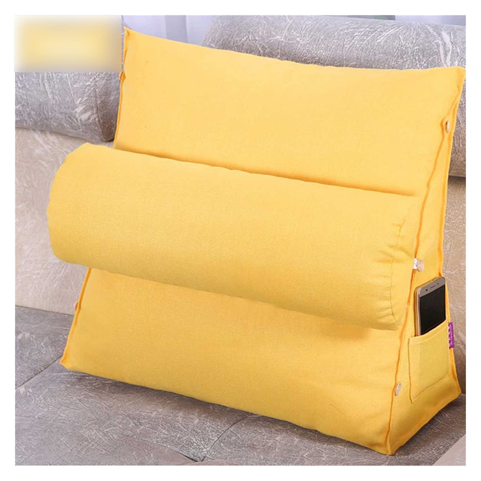 LSXLSD Adjustable Lumbar Support Pillow - Triangle Back Cushion for Sofa, Office Chair, Bed & Lounger - Ergonomic Waist Support for TV Watching, Reading & Relaxing (Yellow)