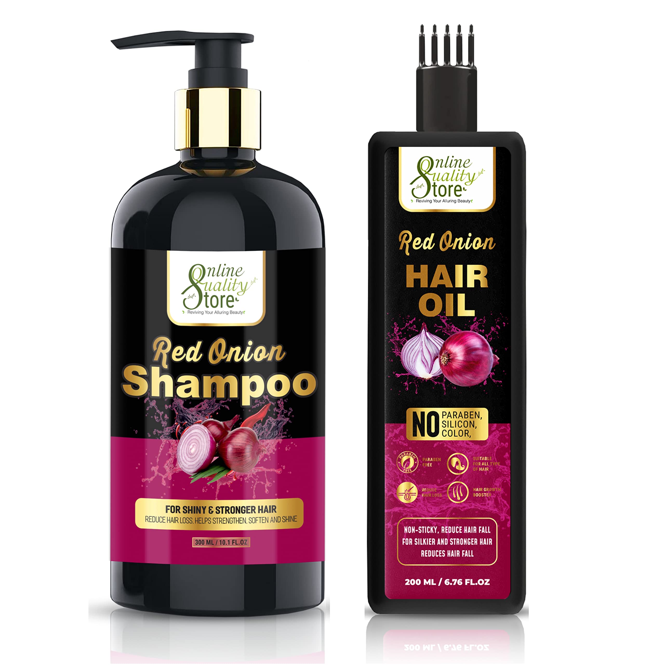 Premium Onion Shampoo 300ml & Onion Hair Oil 200ml Set (500ml Total) for Hair Growth & Scalp Care - Best for Dry, Damaged Hair & Dandruff Treatment - Home & Salon Use