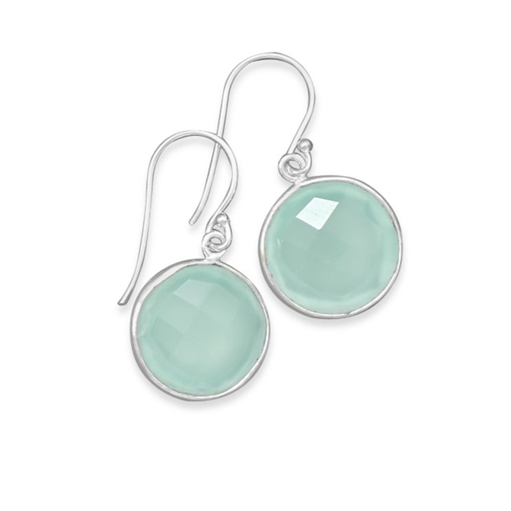 Elegant Sterling Silver Sea Green Chalcedony Drop Earrings | Round Gemstone Jewelry for Women | Perfect for Weddings, Parties & Everyday Wear
