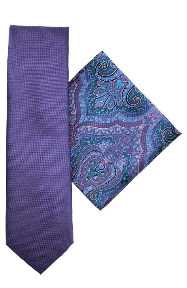 LA Smith Polyester Purple Paisley Necktie and Pocket Square Set - Perfect for Weddings, Business Meetings & Formal Events