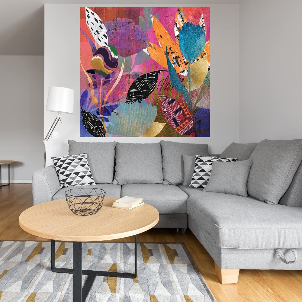 Flower Power Canvas Wall Art - 37x37 Inch Modern Abstract Painting by Nikki Chu - Ready to Hang Home Decor for Living Room, Bedroom, Office & More - Perfect for Boho, Contemporary & Farmhouse Interiors