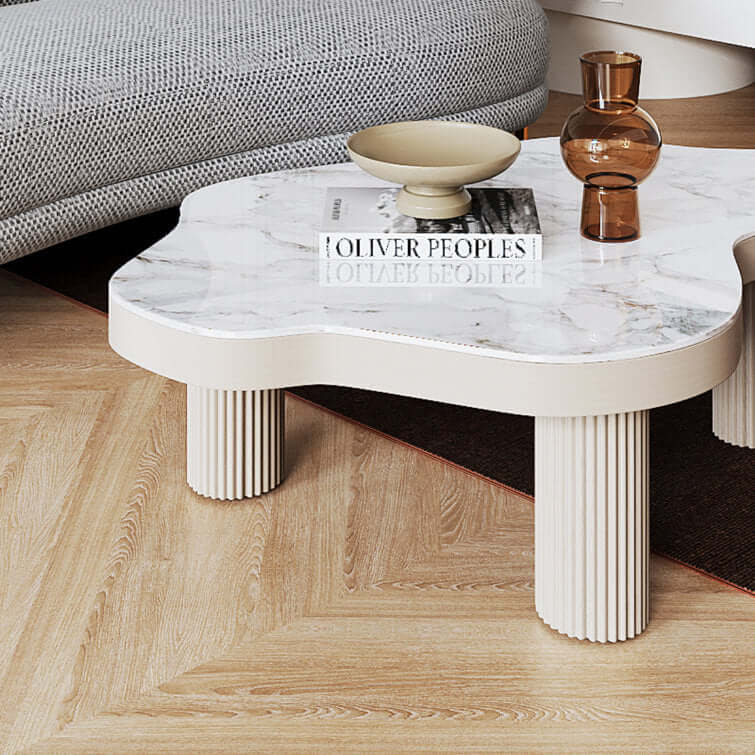 White Sintered Stone Coffee Table - Modern 3-Leg Indoor Tea Table for Living Room, Lounge & Office - Durable & Stylish Home Decor