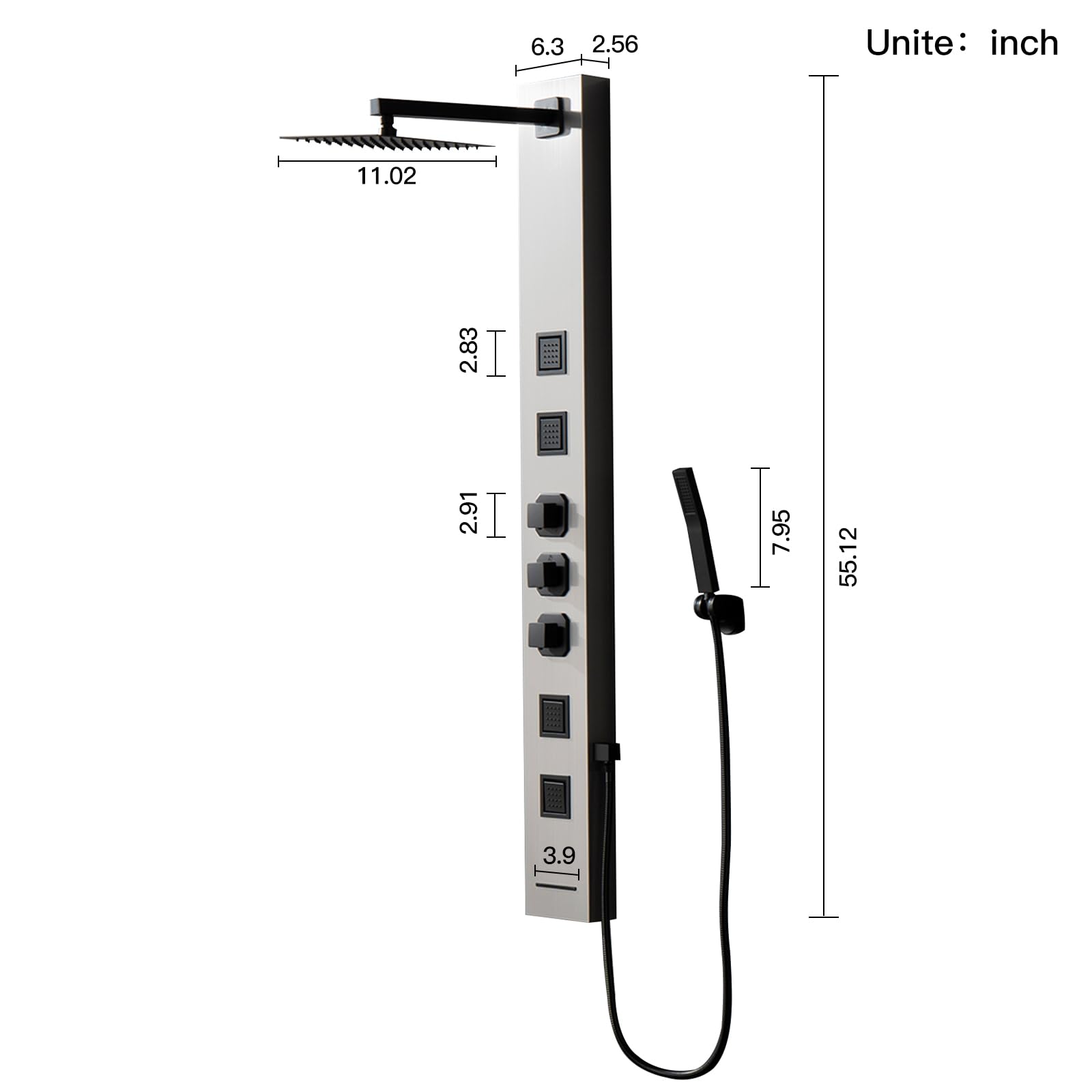 Homevacious Stainless Steel Shower Panel Tower System - Wall-Mounted Rainfall Shower Head with 4 Massage Jets, Tub Spout & Handheld Shower in Brushed Nickel | Luxury Bathroom Upgrade for Spa-Like Experience