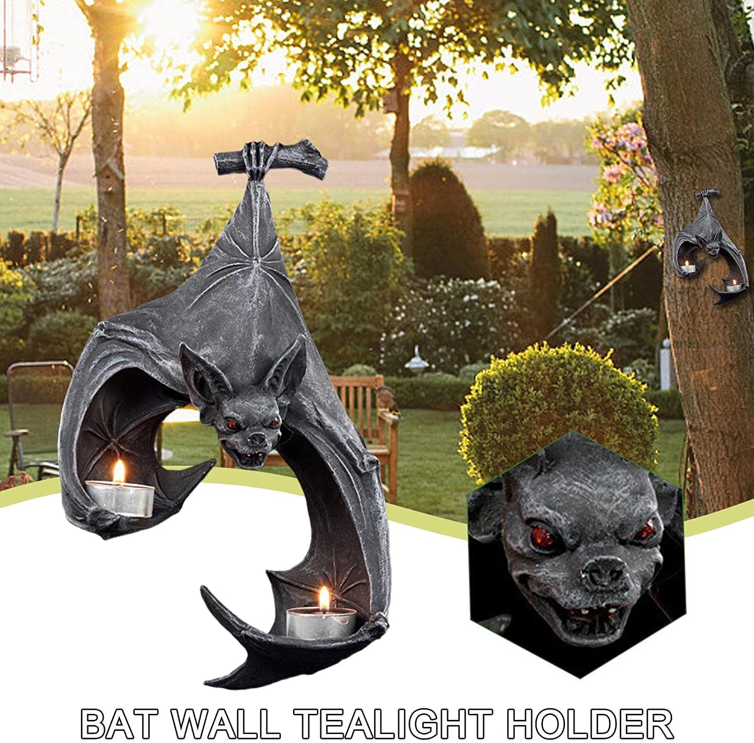 Rustic Medieval Bat Wall Sconce Candle Holder - Halloween Tealight Hanging Decor for Living Room, Bathroom & Bedroom - Gothic Home Decor Sculpture (1PC)