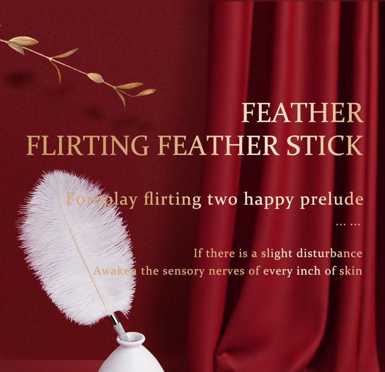 Adult Feather Tickler for Couples - Sensual BDSM Play Toy for Foreplay & Intimate Fun - Soft & Irresistible Feather Flirting Stick (White) - Perfect for Romantic Nights & Spicing Up Relationships