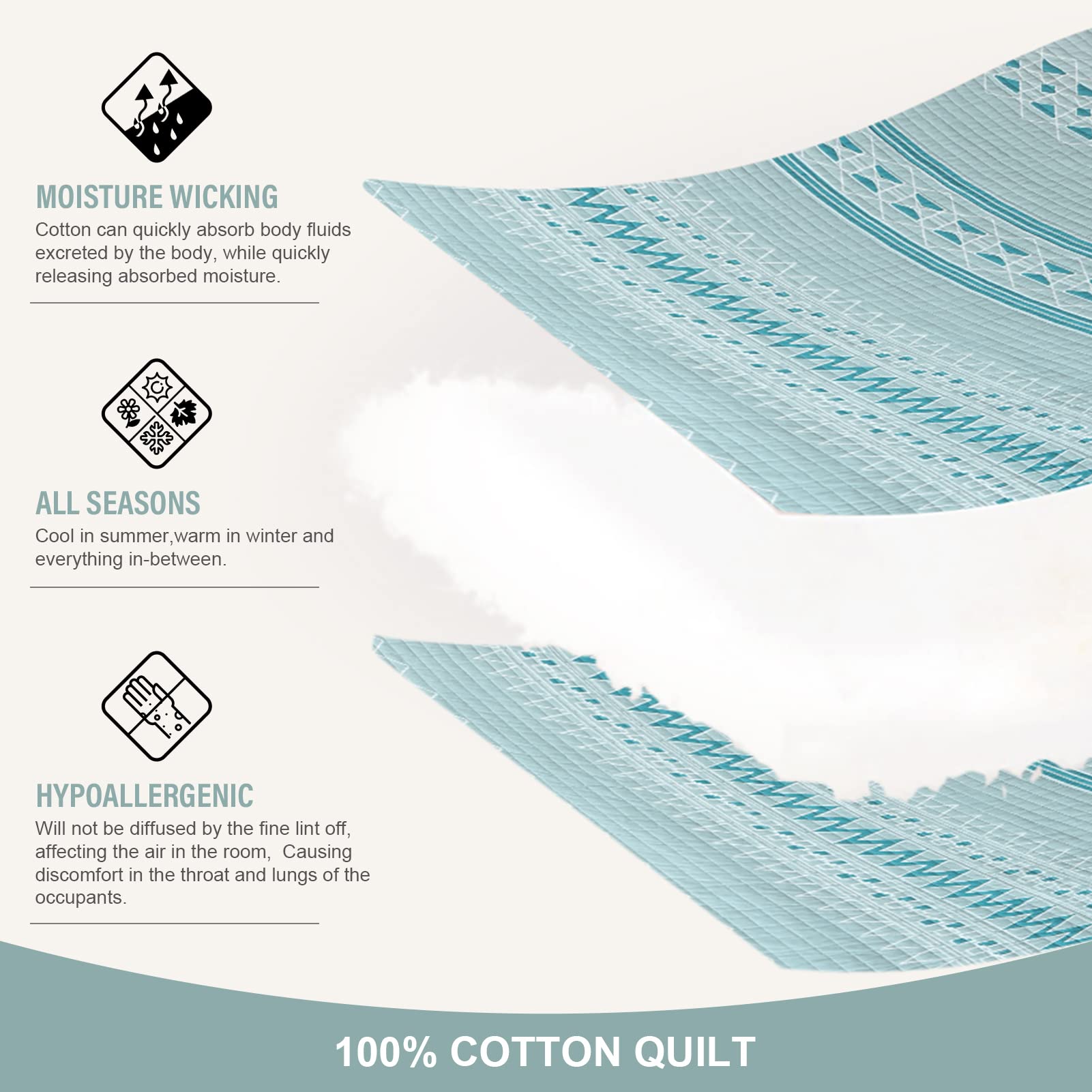 Y-PLWOMEN 100% Cotton Queen Size Quilt Set - Grey Blue Geometric Striped Lightweight Bedspread | 3-Piece All Season Soft Quilt for Bedroom Decor & Guest Room Comfort