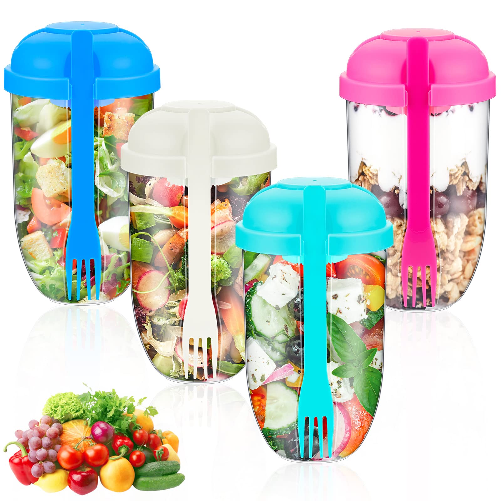 Roshtia 4-Piece Salad Container Set with Lids & Forks - BPA-Free Meal Prep Cups for Fresh Salads, Fruits, Vegetables | Perfect for Office Lunch, Gym Meal Prep, Picnics & Healthy On-the-Go Eating