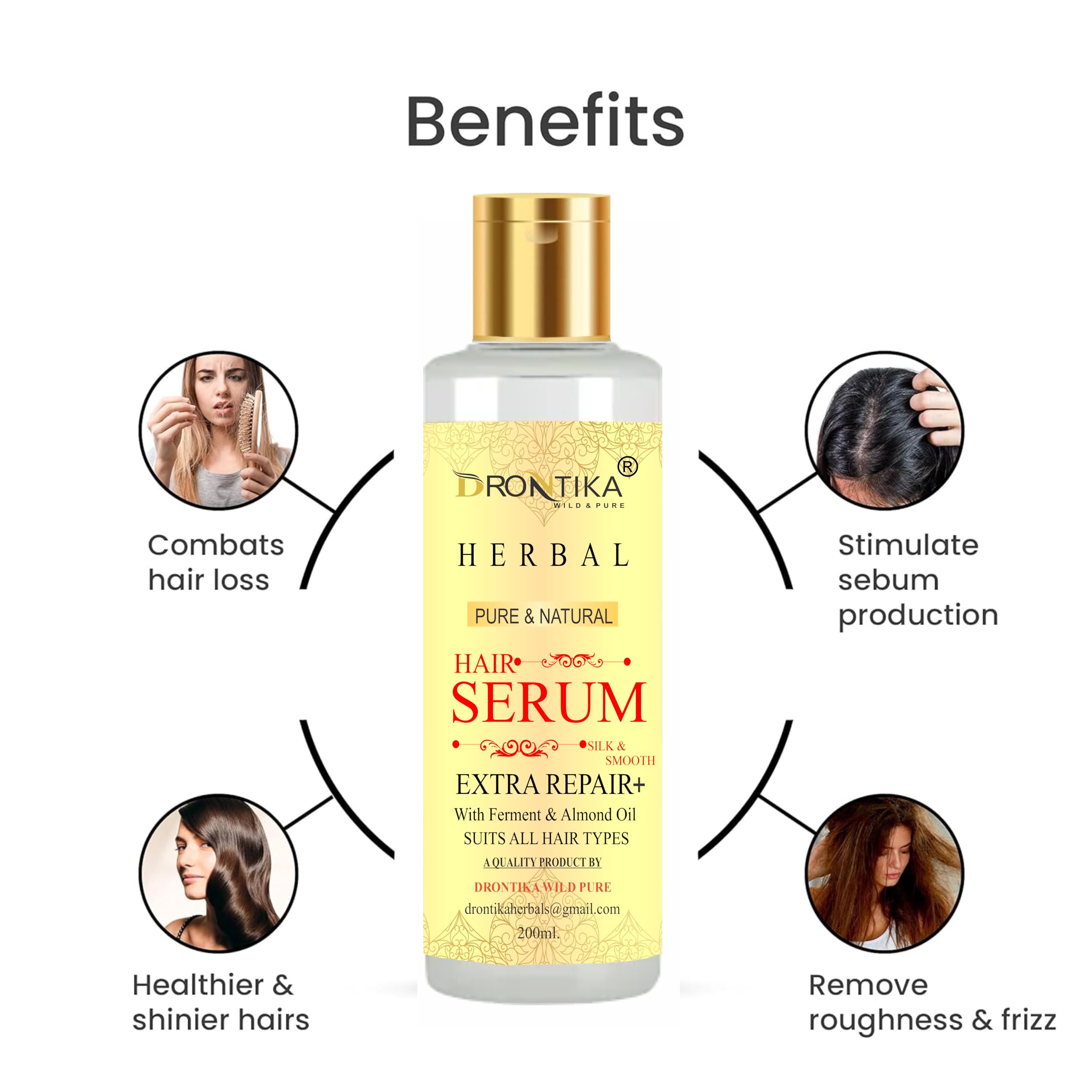 Drontika Hair Serum for Women & Men - Walnut Oil Infused Hair Treatment for Instant Shine & Smoothness | Frizz Control Serum for Dry & Wet Hair | Soft & Silky Touch | 100ml | Perfect for Daily Styling & Heat Protection