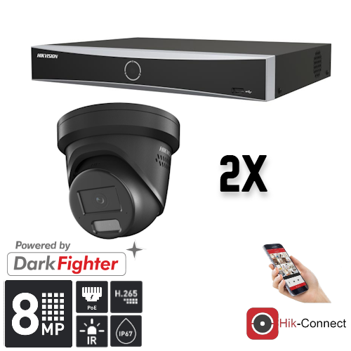 2-Pack 8MP Security Camera Turret System with NVR Recorder & Cables - Indoor/Outdoor Surveillance for Home & Business Protection