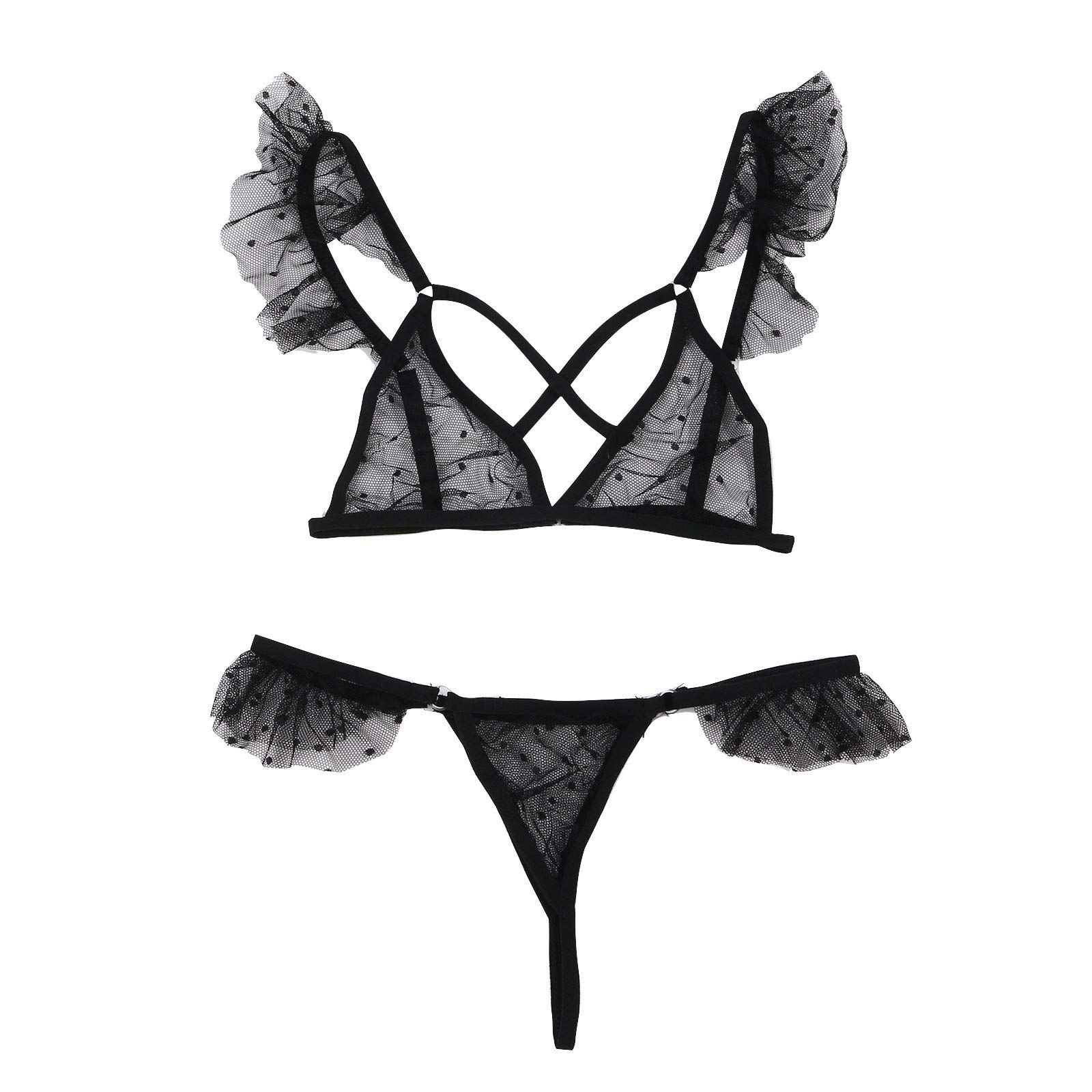 Sexy Dot Printed Lingerie Set for Women - Criss Cross Bra & Panty Babydoll Two Piece Set | Comfortable & Stylish Underwear for Date Night, Boudoir, or Special Occasions