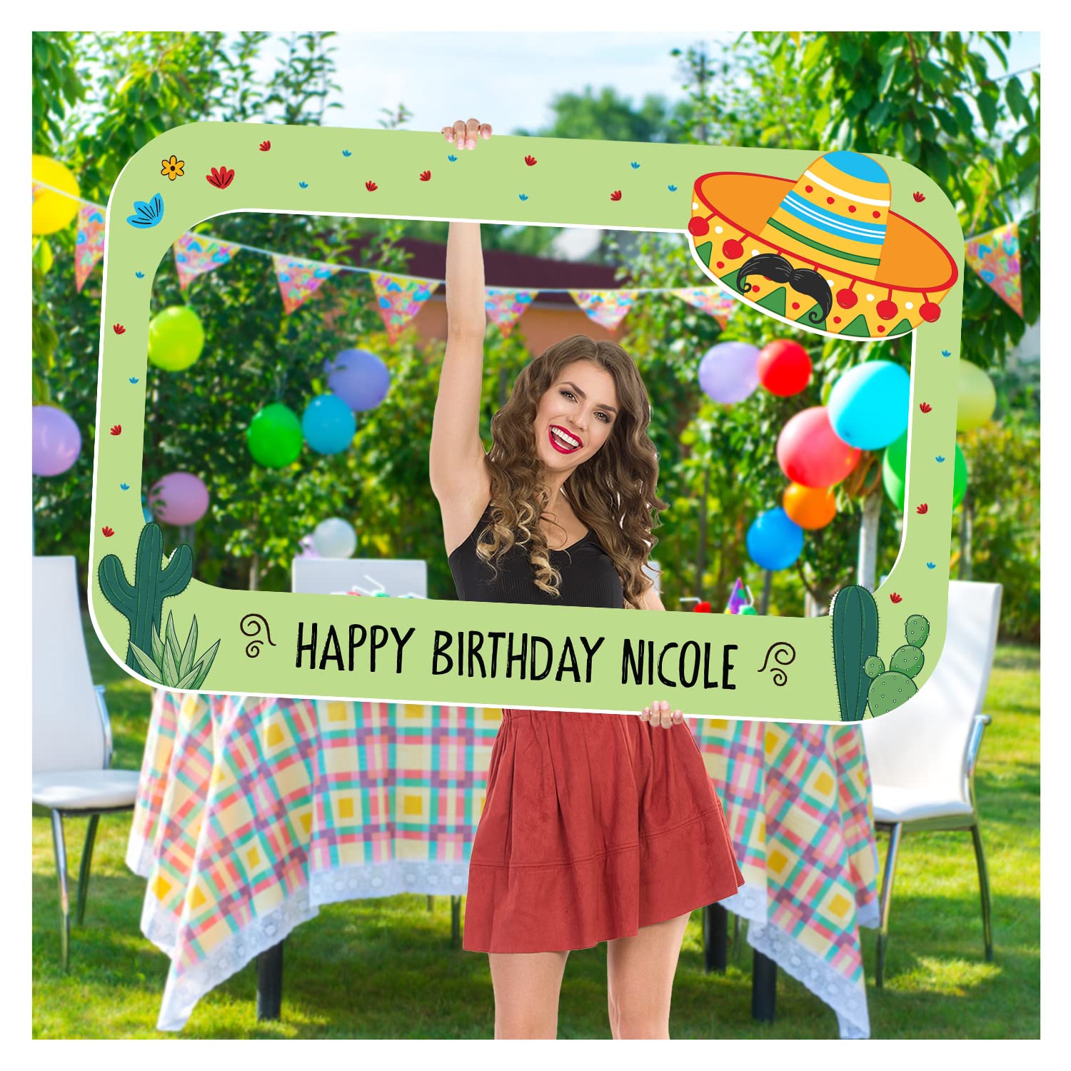 Custom Fiesta Birthday Party Photo Booth Sign - Personalized Fiesta Selfie Frame for Party Pictures - DIY Fiesta Party Photo Prop - Perfect for Birthday Celebrations, Cinco de Mayo, and Mexican Themed Events