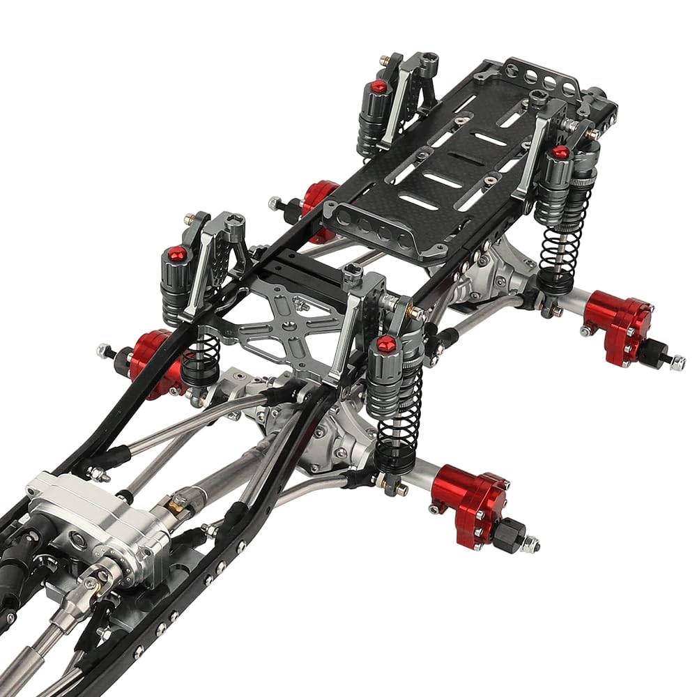 **Heavy-Duty 6x6 Metal RC Car Chassis Frame with Front/Middle/Rear Axles & Gearbox – Compatible with Axial SCX10 II 90046 90047 1/10 Scale RC Crawler Upgrades – Reinforced Battery Tray (Silver-Gray) – Ideal for Off-Road Crawling & Trail Adventures**