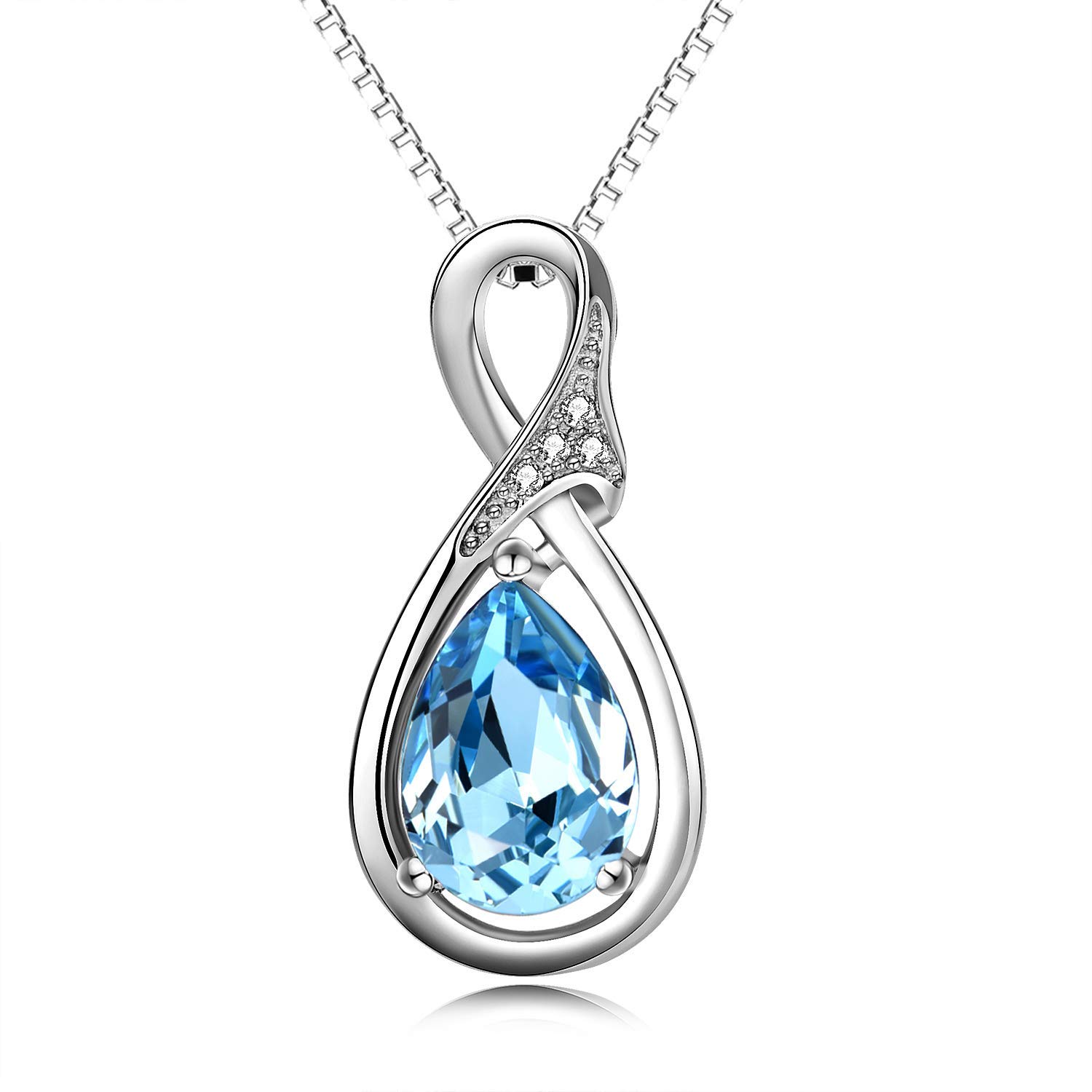 Diamond & Natural Aquamarine Sterling Silver Teardrop Necklace - Hypoallergenic Pendant Jewelry for Women | Perfect Anniversary, Birthday Gift for Mom, Wife, or Loved One | Elegant for Weddings, Parties & Special Occasions