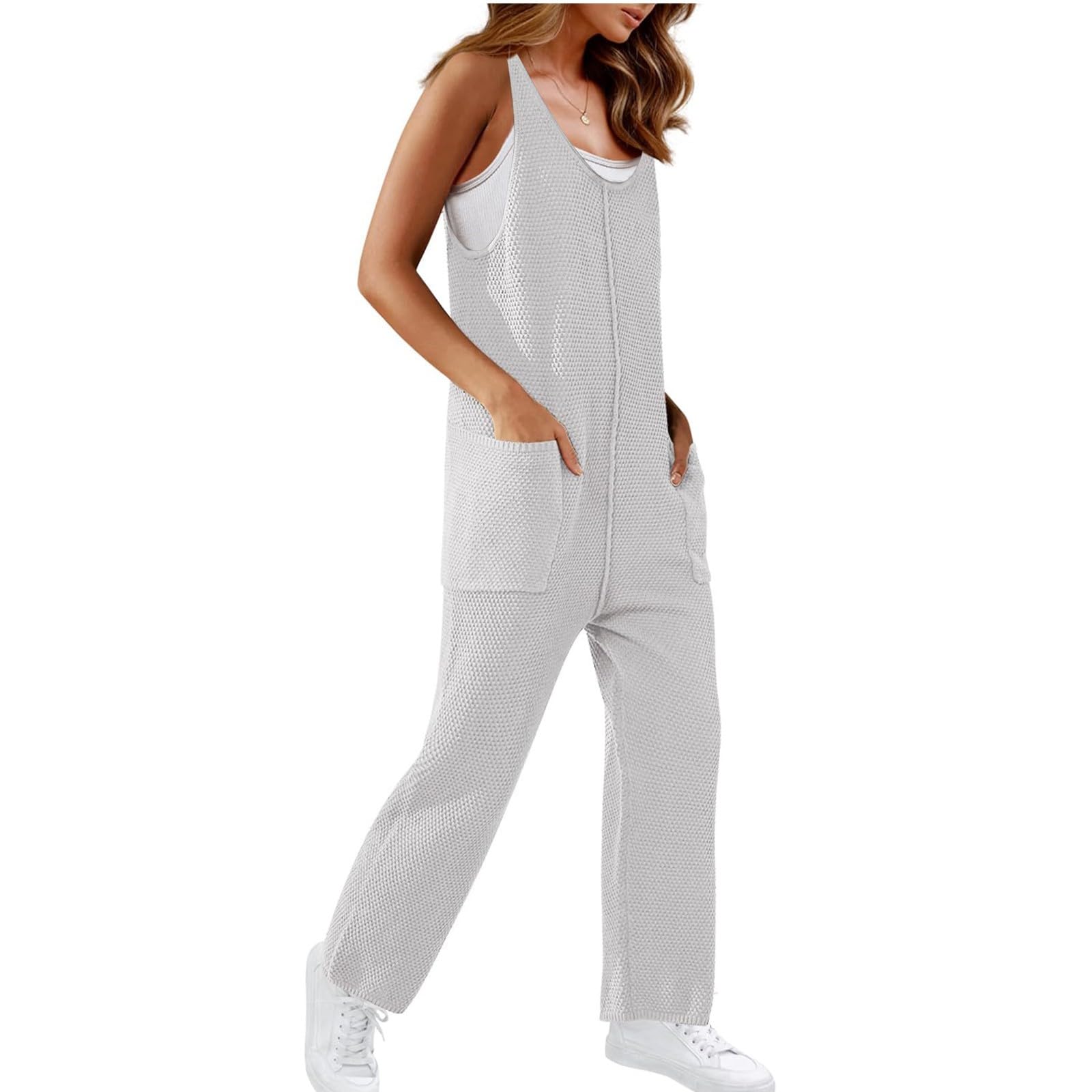 Women's Casual Ribbed Knit Jumpsuit - Sleeveless Romper with Long Pants for Loungewear, Pajamas & Home Comfort | Perfect for Relaxing, Lounging and Sleepwear