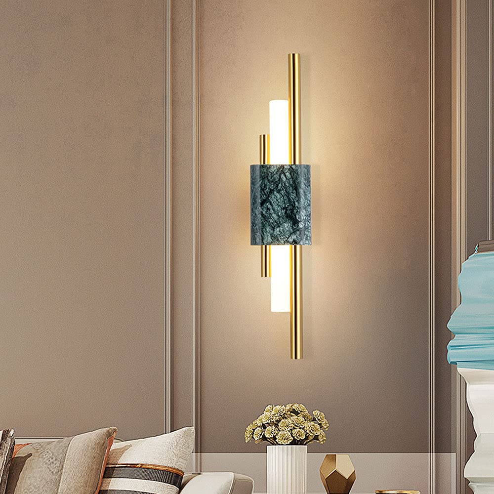Nordic Style LED Modern Wall Light Fixture with Marble Lampshade - Green/White Wall Lamp for Living Room, Bedroom & Hallway - Decorative Wall Mounted Sconces for Ambient Lighting & Home Decor