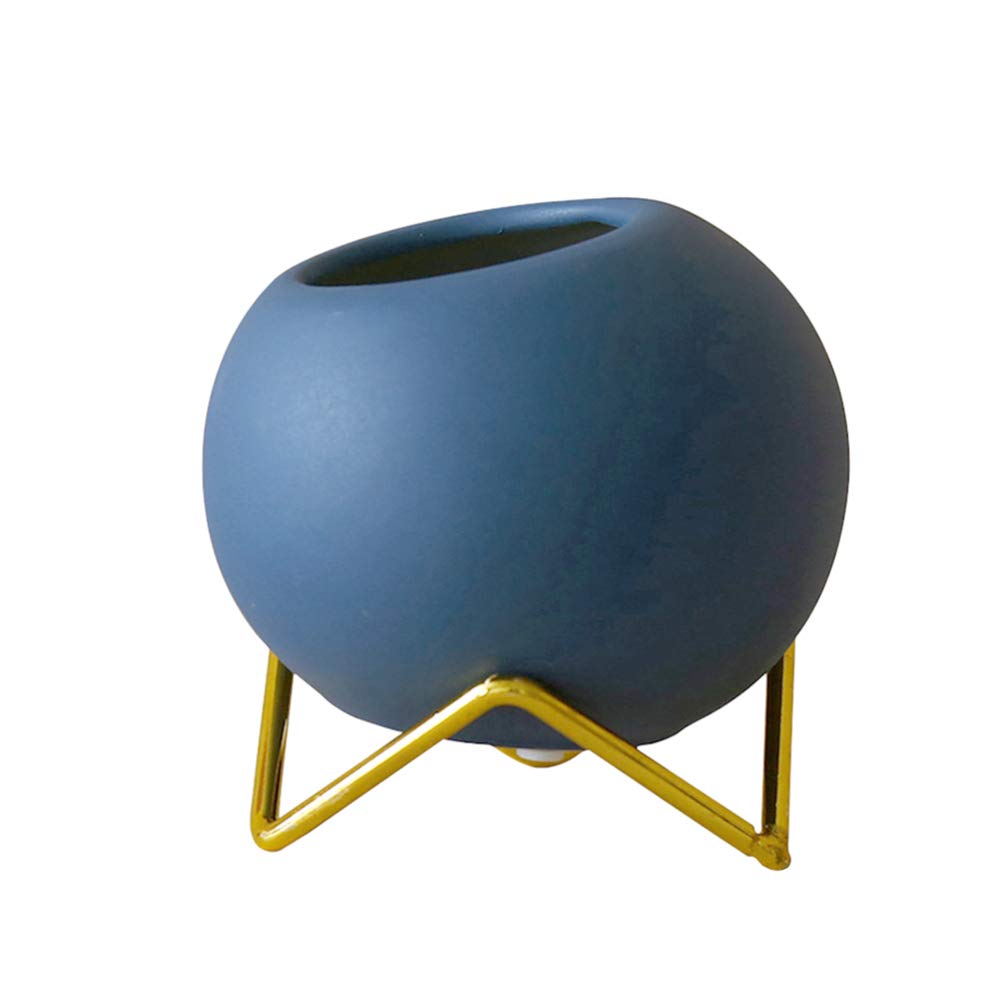 Healifty Mini Ball Shape Ceramic Succulent Pots with Stand - Blue Porcelain Cactus Planter for Indoor Plants, Home & Garden Decor | Perfect for Windowsills, Desks, and Gift Giving