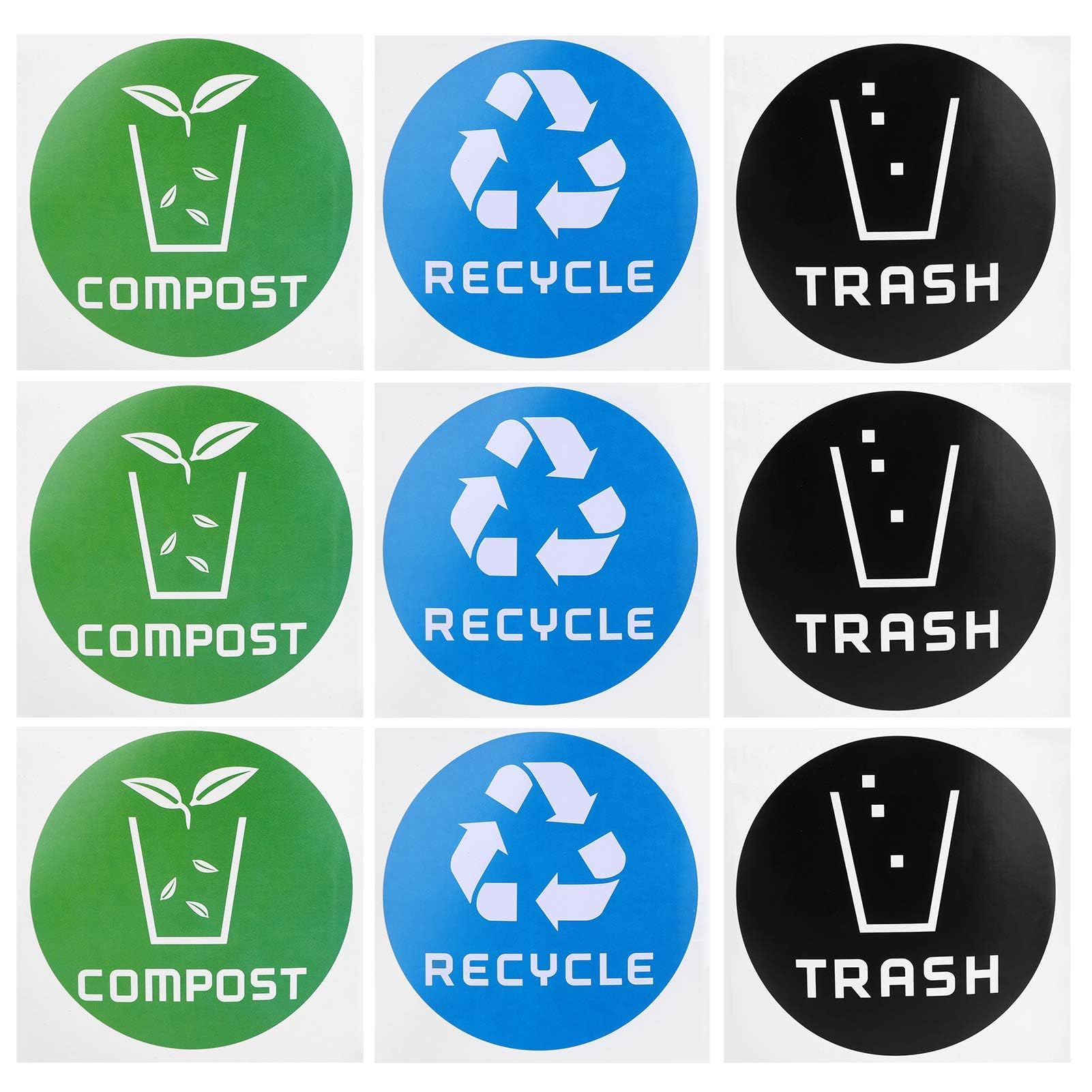 60 Pack Premium Vinyl Recycle Stickers - Trash Bin Labels & Compost Decals for Kitchen, Office & Home Use - Eco-Friendly Waste Sorting Stickers for Indoor Trash Cans & Recycling Bins
