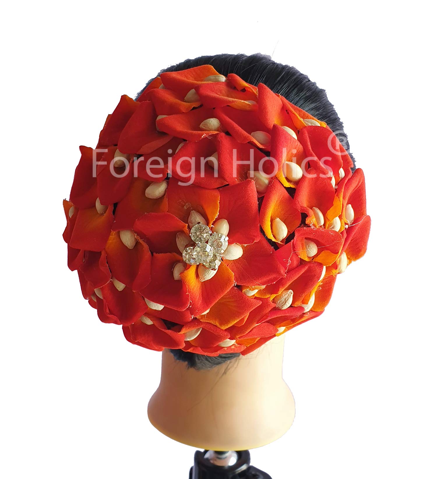Orange Velvet Juda Hair Flower Gajra for Wedding Bun Decoration - Pack of 1 | Bridal Hair Accessories for Indian Weddings, Mehendi & Cultural Events