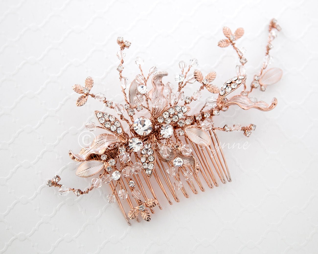 Rose Gold Crystal Hair Comb - Elegant Bridal Hair Accessory for Weddings, Prom & Special Occasions