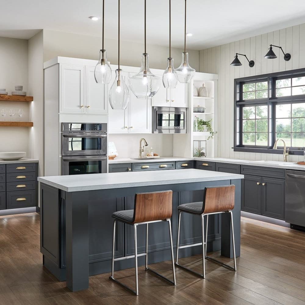 1 Light Contemporary Large Bell Shade Pendant Light Fixture with Champagne Glass in Olde Bronze Finish - Perfect for Dining Room, Kitchen Island, and Entryway Lighting