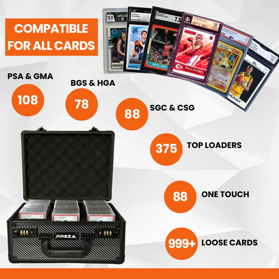 PREZA Graded Card Storage Box - Premium Trading Card Case for PSA, BGS & CGC Graded Sports & TCG Collectibles - Carbon Fiber Slab Protector (Large Size) - Perfect for Displaying & Protecting Valuable Baseball, Pokemon & Magic Cards