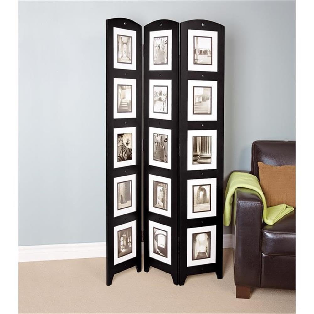 Pemberly Row Contemporary Black Solid Wood 3-Photo Privacy Panel Room Divider - Perfect for Home Office, Studio, and Living Room Space Separation