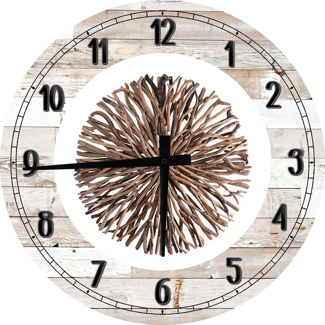 18 Inch Large Round Wood Wall Clock - Driftwood Tan Beach Themed Decor for Dining Room, Living Room & Bedroom - Rustic Coastal Wall Art with Roman Numerals - Perfect for Home, Office or Cottage Decor