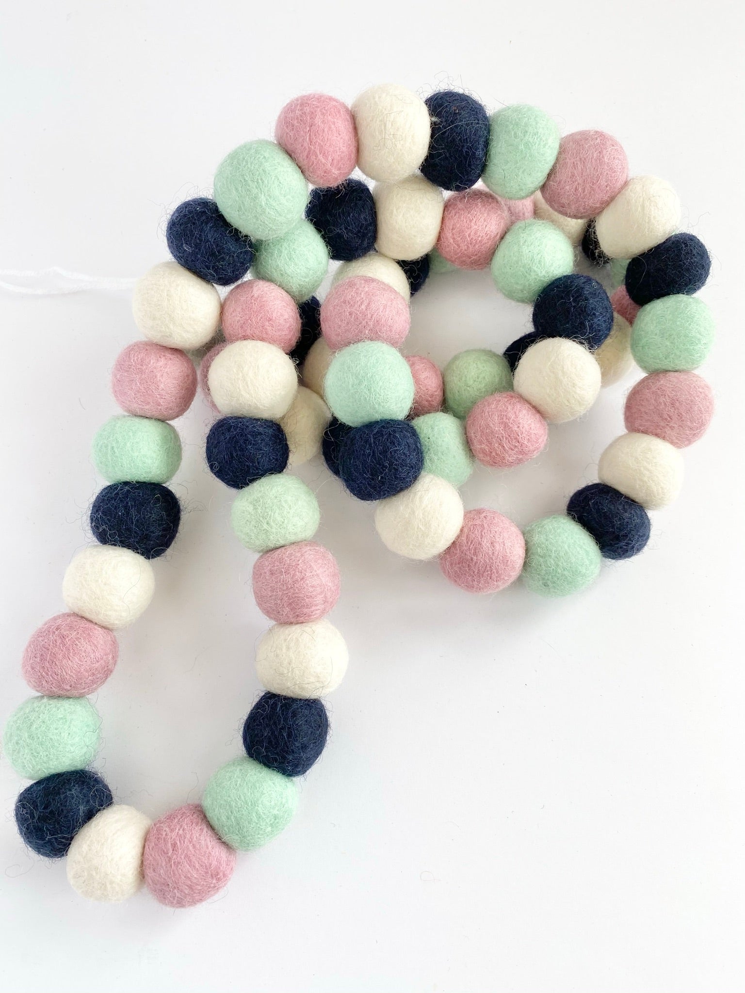 Navy Mint Felt Ball Garland - Handmade Wool Decoration for Nursery, Wedding, Party & Home Decor | Perfect for Baby Showers, Christmas Tree, Wall Hanging and Boho Style Interiors