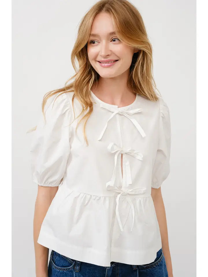 Stylish Bow Tie Peplum Top for Women - Trendy Blouse Sale $25.60 - Perfect for Office Wear, Date Nights & Special Occasions