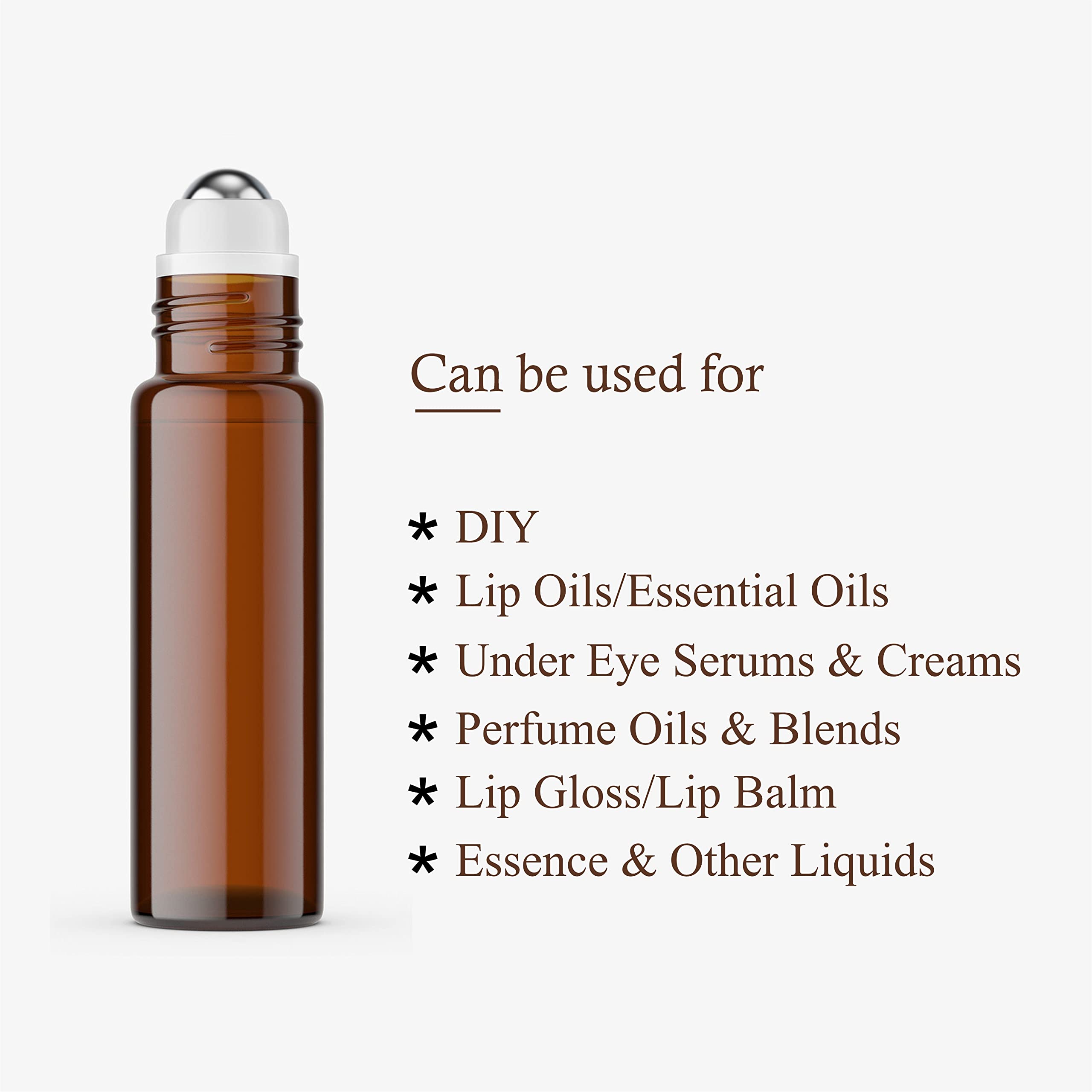 PACKCESS 10ml Amber Glass Roll On Bottles with Black Cap - Refillable & Reusable Essential Oil Containers for Perfume, Lip Gloss, DIY Cosmetics | Travel-Friendly for Under Eye Care, Aromatherapy & Attar Storage (5-Pack)