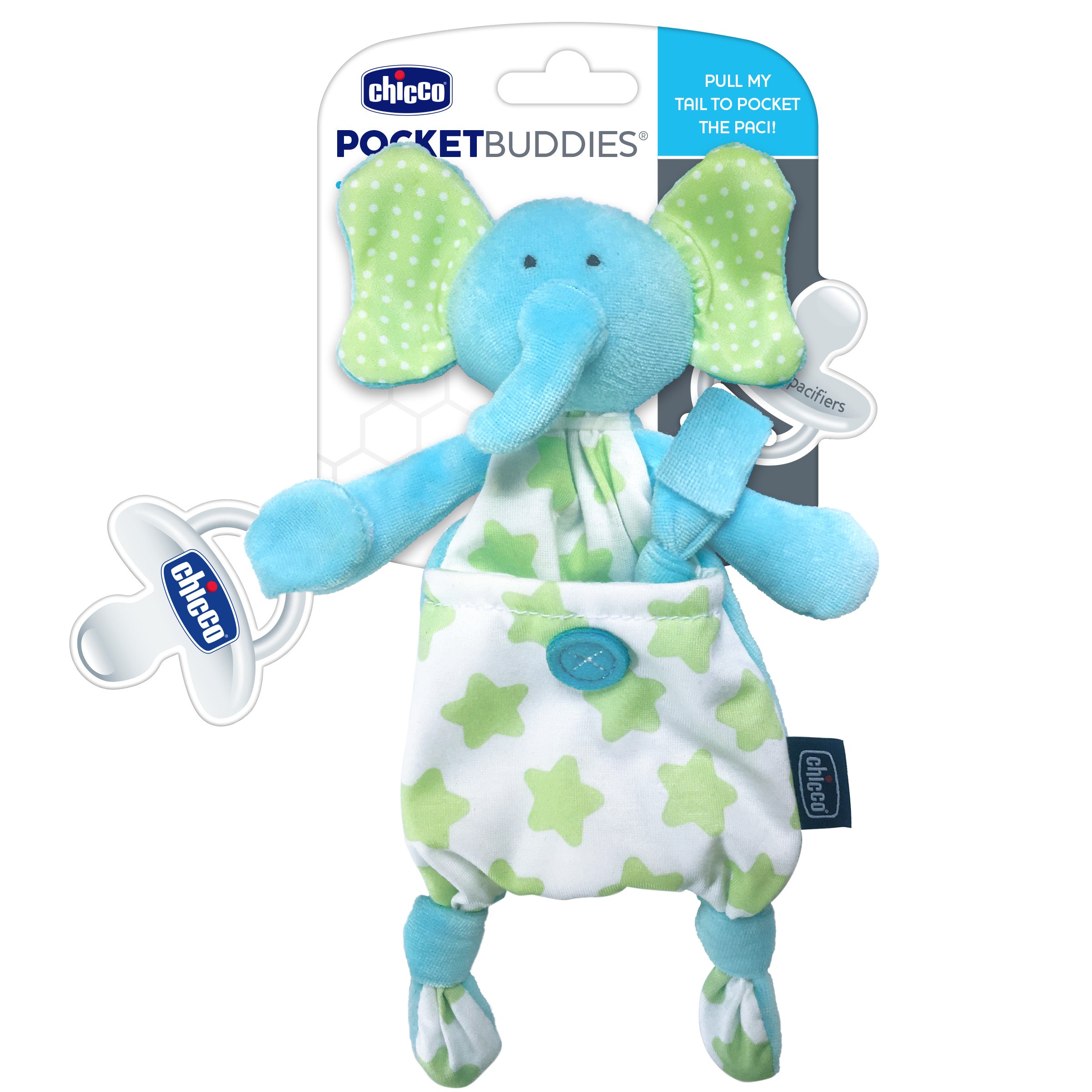 Chicco Pocket Buddies Soft Pacifier Lovey - Soothing Baby Security Blanket for Naptime & Travel | Cute Plush Toy for Infants & Toddlers