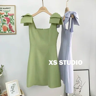 Sexy Bow Above Knee Suspender Dress for Women - Elegant Sleeveless A-Line High Waist Summer Dress | Perfect for Date Night, Cocktail Parties & Special Occasions