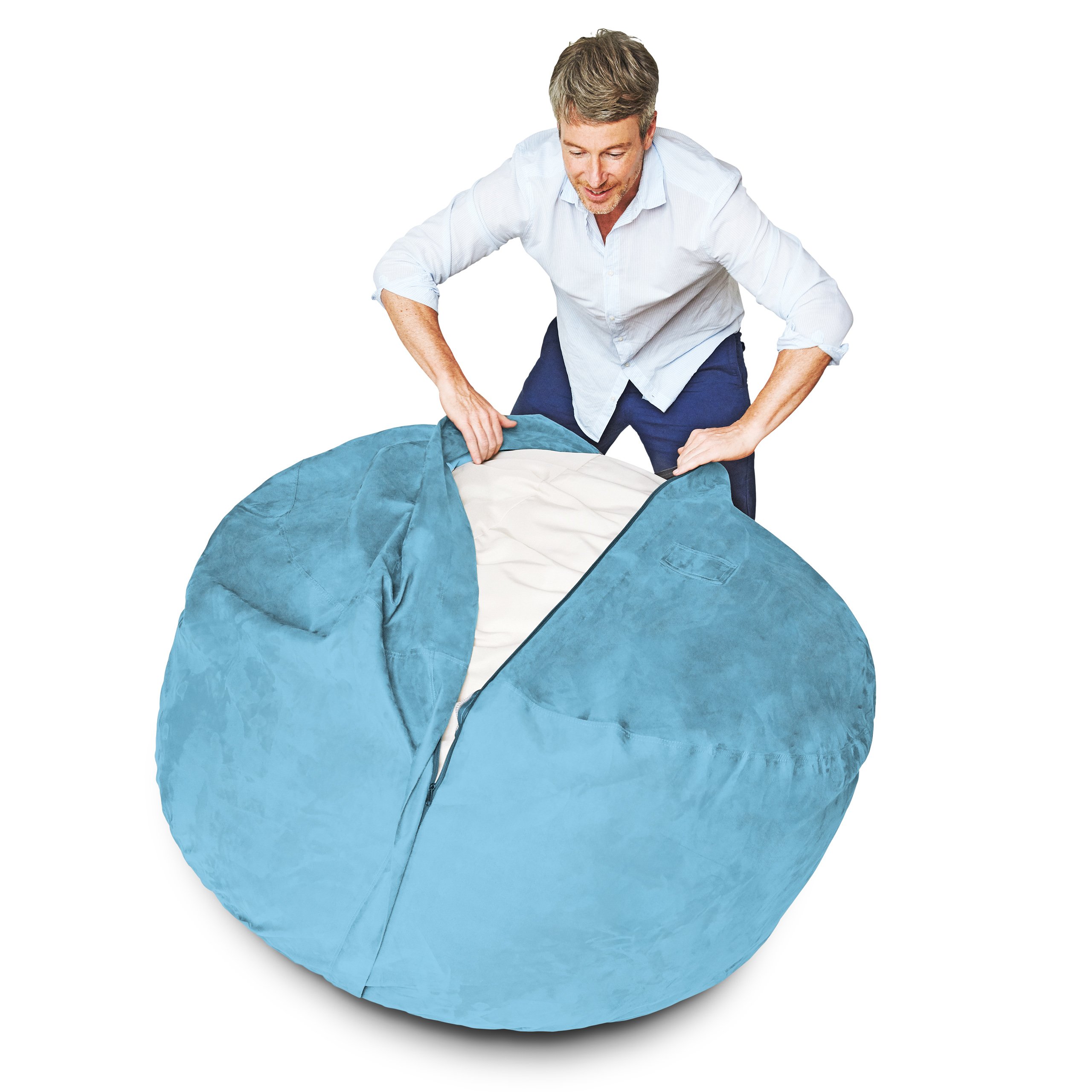 Lumaland 4ft Microsuede Bean Bag Chair - Ultra Soft Foam Filled Washable Lounge Chair for Kids, Teens & Adults - Light Blue Bean Bag Sofa for Bedroom, Dorm, Living Room & Playroom - Perfect for Reading, Gaming & Relaxation