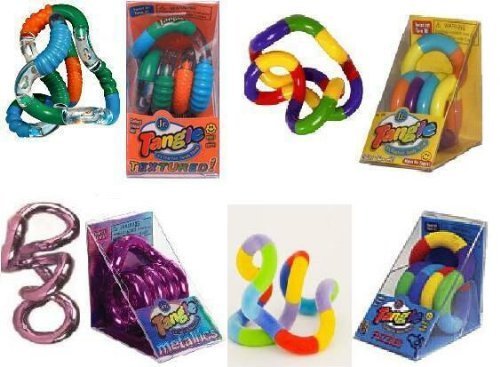 Tangle Jr 4-Piece Sensory Toy Set - Original, Metallic, Textured & Fuzzy Fidget Toys for Kids | Stress Relief, Autism & ADHD Therapy | Perfect for Classroom, Travel & Home Use
