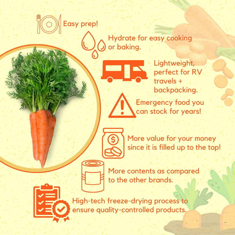 Dehydrated Carrots in #10 Can - 25 Year Shelf Life for Emergency & Survival Food Storage
