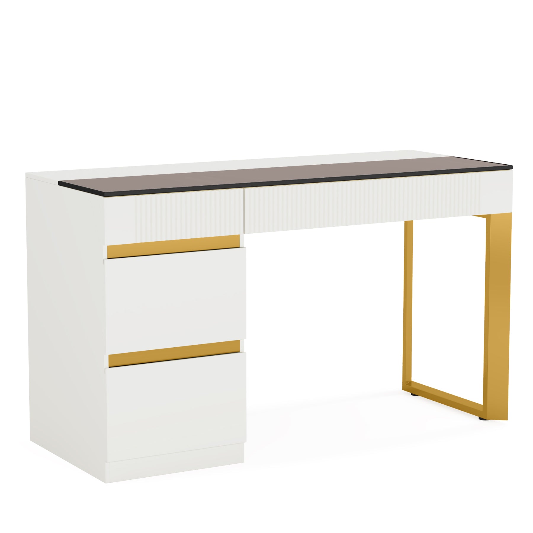 4 Drawer Makeup Vanity with Glass Top - Modern Dressing Table for Bedroom & Bathroom (No Mirror Included) - Perfect for Cosmetics Storage & Beauty Organization