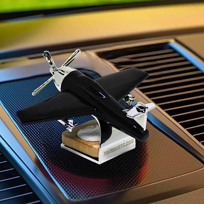 Solar Powered Car Air Freshener with Auto-Rotating Fan - Glider Design for Dashboard | Organic Fragrance Diffuser for Cars, Home & Office | Black (Pack of 1) | Eliminates Odors & Freshens Air While Driving