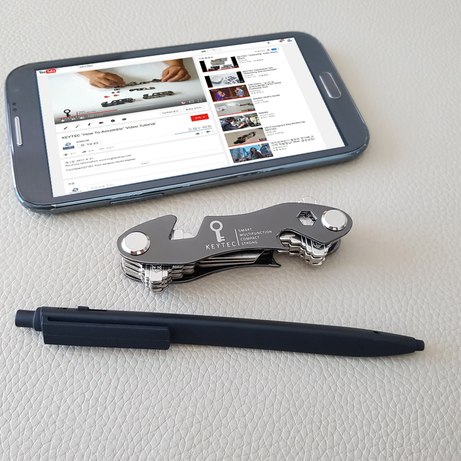 KEYTEC Compact Key Organizer - 12 Key Holder with Bottle Opener & Phone Stand - Perfect for Travel & Daily Use