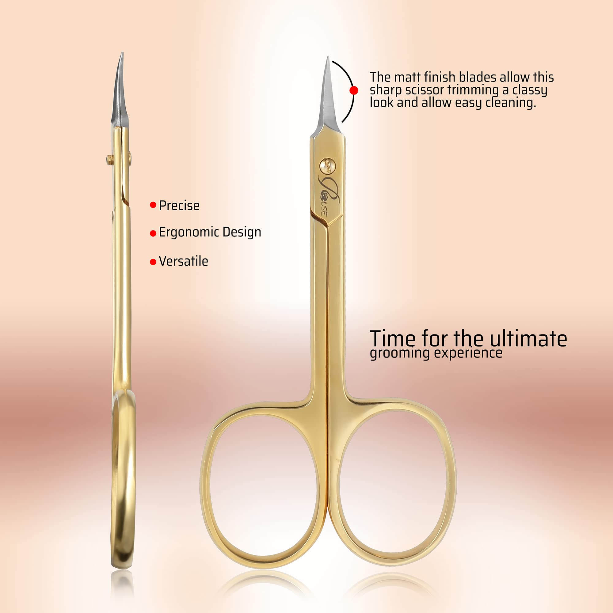 ROUSE Professional Stainless Steel Cuticle Scissors - Precision Grooming Tool for Eyebrows, Eyelashes, Mustache & Beard Care | Manicure & Pedicure Essential | Antique Finish | Perfect for Home Salon & Professional Use