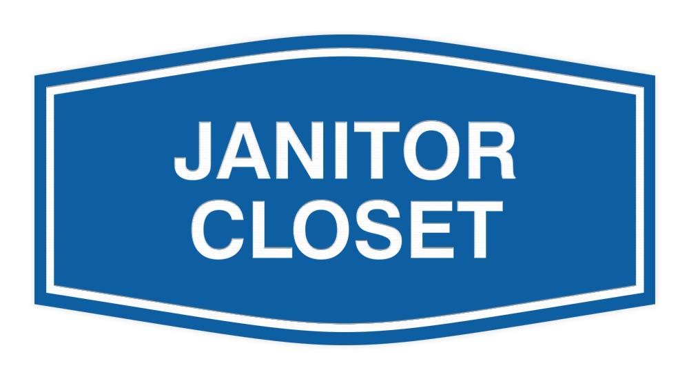 Fancy Janitor Closet Sign (Blue/White) - Small Hanging Door Sign for Cleaning Supply Storage & Utility Rooms - Perfect for Offices, Schools & Commercial Buildings